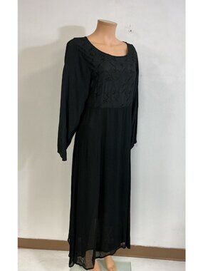 Black Embroidered Long Sleeve Boho Maxi Dress Fairy Womens Large
